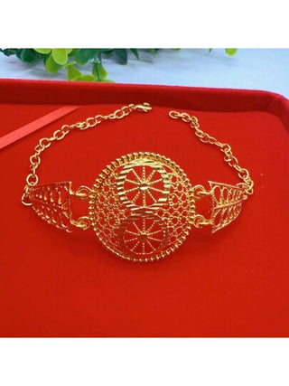 طقم مجوهرات نسائي دبي الفاخر من سبيكة النحاس (4 قطع) مطلي بالذهب، يتضمن قلادة طويلة وحلية أذن وخاتم  من الهند بتصميم فخم، ملحقات العروس الأنيقة ،مناسبة للزفاف وكذلك للإرتداء اليومي