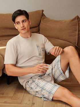Manfinity Underwear&Sleepwear Basics مجموعة ملابس بيتية بسيطة ومريحة موضة رجالية صيفية