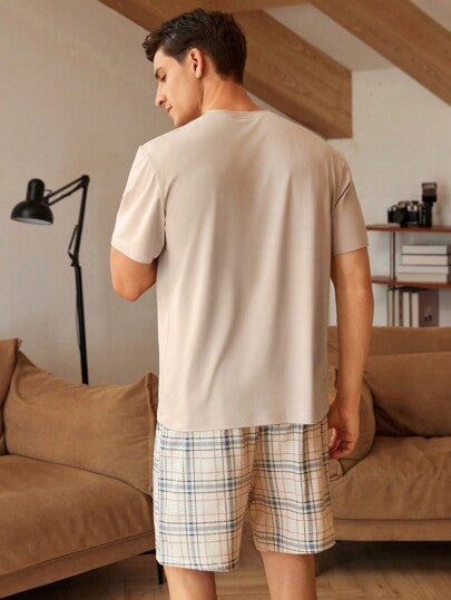 Manfinity Underwear&Sleepwear Basics مجموعة ملابس بيتية بسيطة ومريحة موضة رجالية صيفية