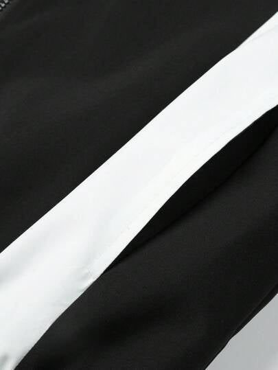 Manfinity Hypemode معطف كاجوال ربيع وخريف للرجال بطبعة حرف خط ذو لون متباين وياقة ماندرين وسحاب، معطف خفيف للخروج بأكمام طويلة وألوان متداخلة، هدية مناسبة للأصدقاء والأزواج والصديق