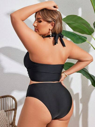 SHEIN Swim Curve مجموعة تانكيني صيفية للمنحنيات بموحد اللون وربطة عنق للعطلات