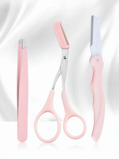 طقم تشذيب الحواجب بملقاط حواجب مائل احترافي، مقص تجميل مع مشط وطقم شفرة حواجب - لتشكيل وتقليم الحواجب