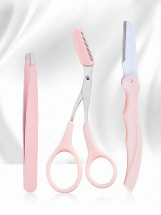 طقم تشذيب الحواجب بملقاط حواجب مائل احترافي، مقص تجميل مع مشط وطقم شفرة حواجب - لتشكيل وتقليم الحواجب
