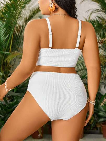 Swim Vcay مجموعة بيكيني بلون صلب بمقاس زائد مع كوب صلب وقاعدة منفصلة، نمط سترة