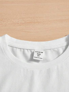 SHEIN تي شيرت أكم قصير لبنين المراهقين مطبوع بطبعة منظر طبيعي بسيطة، قطن، صيفي