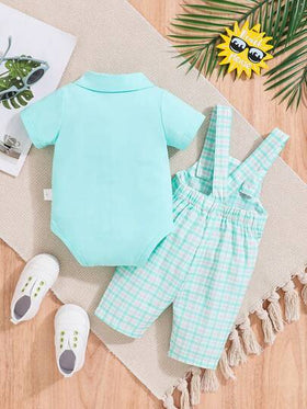 SHEIN 2 قطعة/المجموعة طفل رضيع لطيف منقوشة طباعة بلا أكمام الزي لفصل الربيع