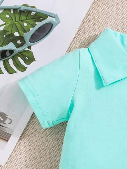 SHEIN 2 قطعة/المجموعة طفل رضيع لطيف منقوشة طباعة بلا أكمام الزي لفصل الربيع
