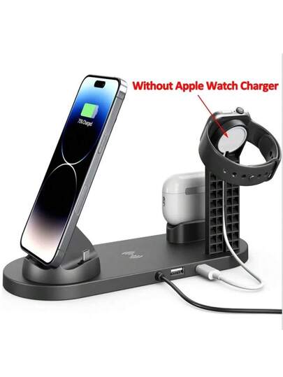 حامل شاحن لاسلكي 6 في 1 متوافق مع 15 14 13 12 11 X، ساعة Apple، ، يدعم ، قاعدة متعددة الأجهزة متوافقة مع 16 15 14 13 12 11/برو/ماكس/ميني/بلس، X، XR، XS/ماكس، SE، 8/بلس، ساعة Apple 1-8، 3/2/برو، iPad، هواتف أندرويد، هدية مناسبة لالأسرة والأصدقاء والأطفال و