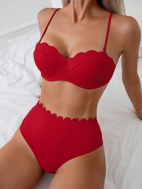SHEIN Swim مجموعة ملابس سباحة بيكيني للنساء بألوان صلبة للصيف والشاطئ