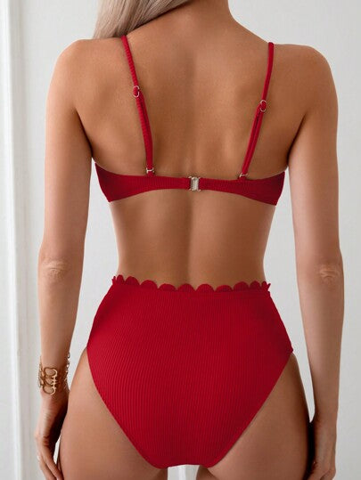 SHEIN Swim مجموعة ملابس سباحة بيكيني للنساء بألوان صلبة للصيف والشاطئ