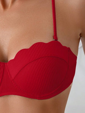 SHEIN Swim مجموعة ملابس سباحة بيكيني للنساء بألوان صلبة للصيف والشاطئ