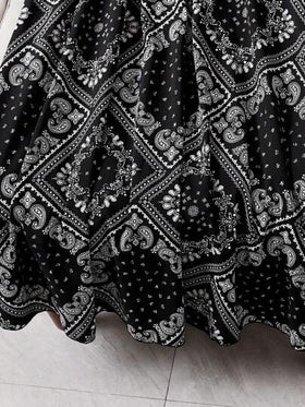 تنورة طويلة عارضة بطبعة Paisley للنساء للعطلات العادية