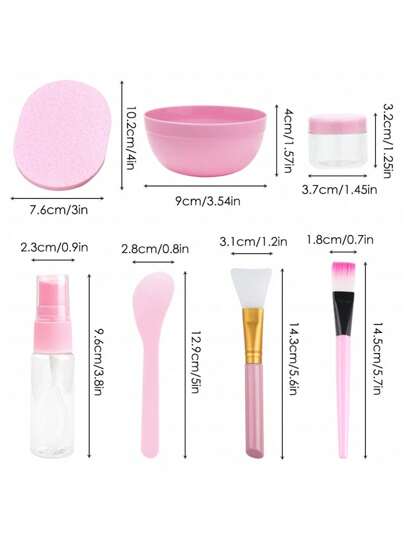 مجموعة أدوات خلط قناع 11 قطعة، مجموعة وعاء خلط قناع DIY مجموعة وعاء سيليكون للوجه - اللون الوردي تدليك الشعر مساج الشعر