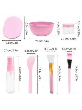 مجموعة أدوات خلط قناع 11 قطعة، مجموعة وعاء خلط قناع DIY مجموعة وعاء سيليكون للوجه - اللون الوردي تدليك الشعر مساج الشعر