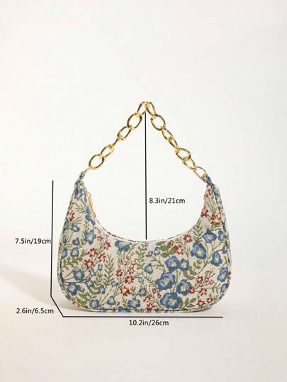 حقيبة يد معدنية بتصميم زهرة، حقيبة كتف قماشية قابلة للطباعة بتصميم زهرة، حقيبة قمر هلالي مواكبة للموضة للنساء