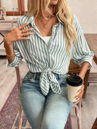 Frenchy قميص النساء المخطط بأكمام منسدلة للصيف والعطلة