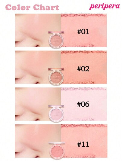 Peripera بليت أحمر خدود بيريبيرا الكوري الفردي، بودرة أحمر خدود ماتي، ملمس ناعم، لا تتكتل، طويل الأمد، بليت مكياج متعدد الاستخدامات، مكياج وجه طبيعي، مستحضرات تجميل كورية، 4.2 جرام