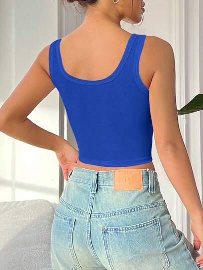 EZwear نساء ملابس علوية بلا أكمام بسيطة بلون واحد للاستخدام اليومي