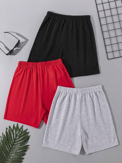 SHEIN 3 قطع/مجموعة شورتات رياضية مطبوعة قطنية كاجوال للمراهقين، ربيع/صيف