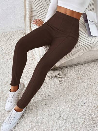 SHEIN Essnce السراويل الطويلة الموضة للنساء بلون سادة وخصر عالٍ، مناسبة للياقة البدنية واليوغا