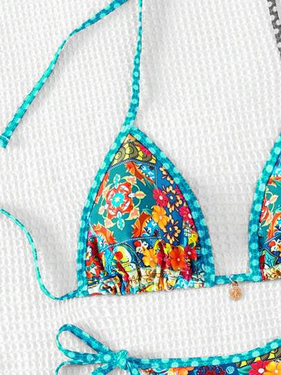 Swim مجموعة بيكيني مطبوعة عشوائية لعطلة الشاطئ الصيفية مكونة من جزء علوي وسفلي مفصول
