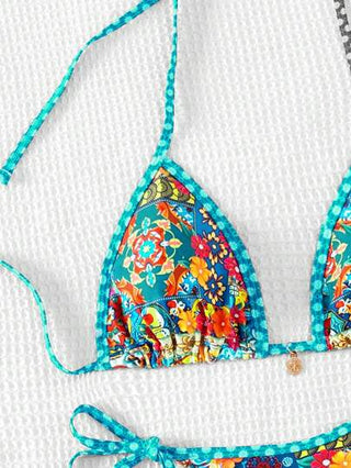Swim مجموعة بيكيني مطبوعة عشوائية لعطلة الشاطئ الصيفية مكونة من جزء علوي وسفلي مفصول