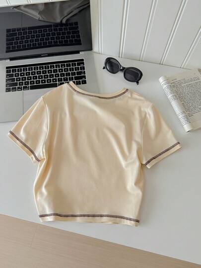 EZwear بلوزة نسائية صيفية قصيرة الأكمام، قوالب نيويورك المصغرة العفوية، رقبة دائرية، مطابقة حجم الجسم