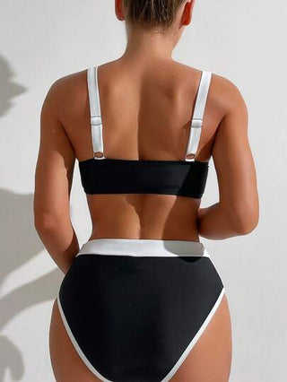 Swim Basics بيكيني مكون من قطعتين ذو تصميم كتلة اللون للنساء لفصل الصيف ، بيكيني ذو خصر عالي