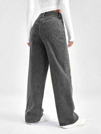 EZwear جينز نسائي بقصة واسعة وجيوب لارتداء يومي عارض
