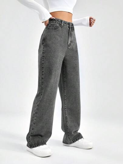 EZwear جينز نسائي بقصة واسعة وجيوب لارتداء يومي عارض