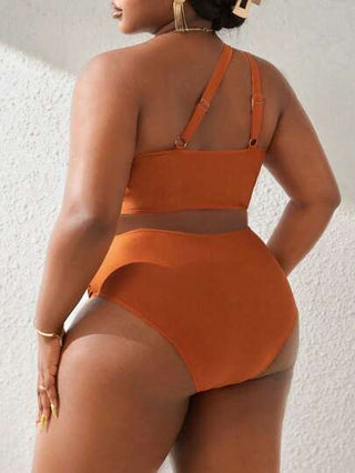 SHEIN Slayr CURVE مجموعة تانكيني واسعة الحجم للسيدات بلون صلب مع رش يمكن تجميعه على الكتف الواحد لإرتداء ملابس السباحة طوال فترة الإجازة