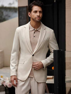 Manfinity Bizformal جاكيت بليزر رجالية سادة عصرية للأعمال والمناسبات الرسمية وحفلات الزفاف في ربيع وصيف 2021.