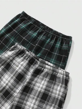 SHEIN بنطلون رجالي كاجوال ذو خصر مطاطي بنقشة المربعات لفصلي الربيع والخريف، ملابس الخريف والشتاء 2 قطعة
