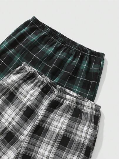 SHEIN بنطلون رجالي كاجوال ذو خصر مطاطي بنقشة المربعات لفصلي الربيع والخريف، ملابس الخريف والشتاء 2 قطعة