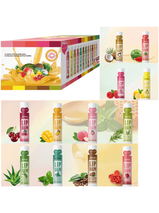 MISS FACTORX 60 حبة/صندوق، طقم هدية شفاه شكل قلب 12 نكهة، ترطيب عميق 5 جرام، ترطيب عالي،مغذية ومنيرة لعناية الشفاه، هدية مثالية للنساء ،تفضيلات الحفلات