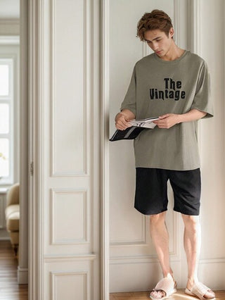 بيجامة رجالية صيفية, رقبة مستديرة, كم قصير , طباعة تصميم كاجوال, طقم شورت وبيجاما, مناسب للعطلة