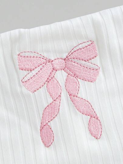 ROMWE Kawaii تي شيرت شورت نسائي قواف ناعمة مطرز بابتكار ربطة عنق ضيق على الخصر وعاري الكتفين لارتداء في المدرسة
