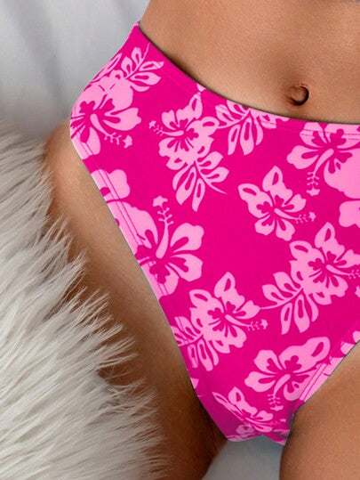 طقم تانكيني حريمي Swim Mod التانكيني النسائي العشوائي مع طباعة زهور الصيف للشاطئ والعطلات، بحمالات رقبة مربوطة وظهر مكشوف وشورت سباحة