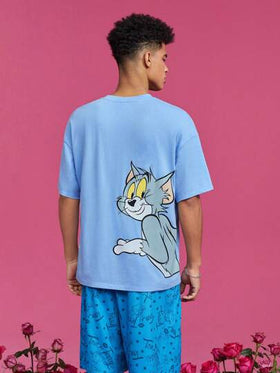 TOM & JERRY X SHEIN الرجال مجموعة ملابس منزلية مطبوع عليها رسوم كرتونية وحروف