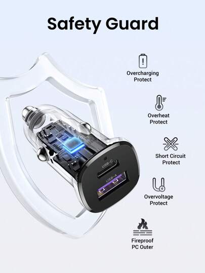 UGREEN شاحن سيارة من UGREEN قوة 30 واط من نوع C شاحن سريع متوافق مع هواتف 15 و 14 و 13 برو ماكس ، ومتوافق مع هواتف S25 و S24 و S23