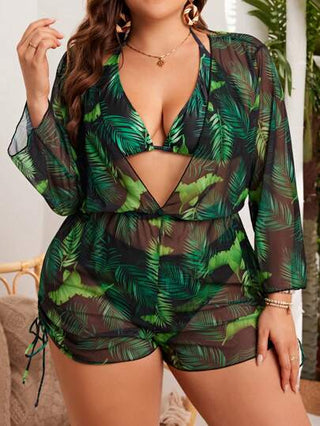 Swim Lushoire مجموعة بيكيني مطبوعة بأوراق الشاطئ ذات مقاس كبير لصيف مثالية للشاطئ وحمام السباحة، بمشد للغطاء العلوي، مناسبة للارتداء الشاطئي وحمام السباحة