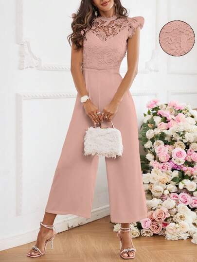 SHEIN Privé نساء ياقة رسن انيقة لامعة مراقبات حزام الكتف القفزات، السراويل الطويلة الكاملة