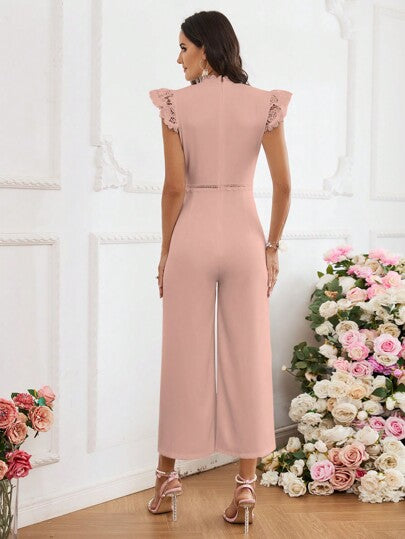 SHEIN Privé نساء ياقة رسن انيقة لامعة مراقبات حزام الكتف القفزات، السراويل الطويلة الكاملة