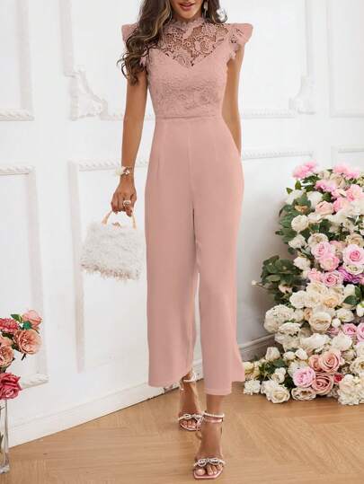 SHEIN Privé نساء ياقة رسن انيقة لامعة مراقبات حزام الكتف القفزات، السراويل الطويلة الكاملة