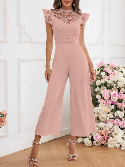 SHEIN Privé نساء ياقة رسن انيقة لامعة مراقبات حزام الكتف القفزات، السراويل الطويلة الكاملة