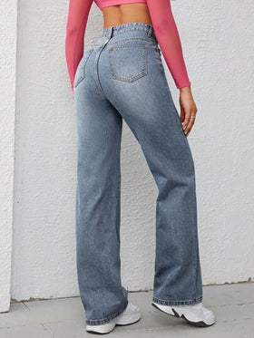 SHEIN Tall جينز نسائي ساق مستقيمة معالج بعلامات هندسية مبهمة ومغسول