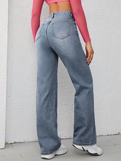 SHEIN Tall جينز نسائي ساق مستقيمة معالج بعلامات هندسية مبهمة ومغسول