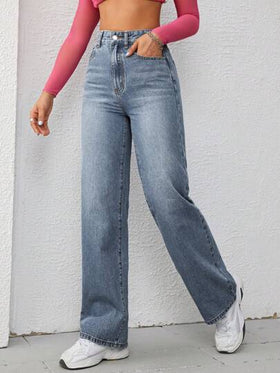 SHEIN Tall جينز نسائي ساق مستقيمة معالج بعلامات هندسية مبهمة ومغسول