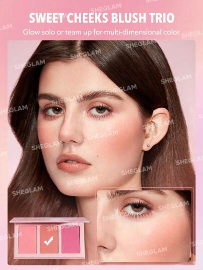 SHEGLAM أحمر خدود Sweet Cheeks Trio-Enamored 3-Clolor Powder Blush Palette يدوم طويلاً وذو صبغة عالية وخدود مطفية خالية من المسام وأحمر خدود يدوم طوال اليوم Christmas Winter Pink Rosa Blush عيد الأب التخرج عيد الميلاد العطلة الربيع الصيف Y2K فاخر...