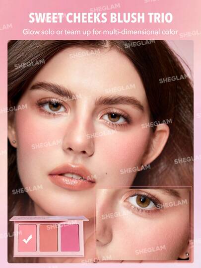 SHEGLAM أحمر خدود Sweet Cheeks Trio-Enamored 3-Clolor Powder Blush Palette يدوم طويلاً وذو صبغة عالية وخدود مطفية خالية من المسام وأحمر خدود يدوم طوال اليوم Christmas Winter Pink Rosa Blush عيد الأب التخرج عيد الميلاد العطلة الربيع الصيف Y2K فاخر...